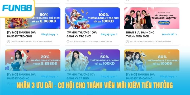 Nhân 3 Ưu Đãi - Cơ Hội Cho Thành Viên Mới Kiếm Tiền Thưởng